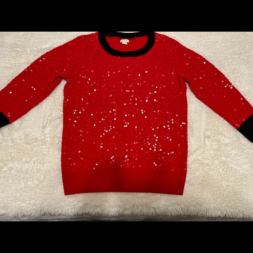 Jcrew red sequin party sweater small